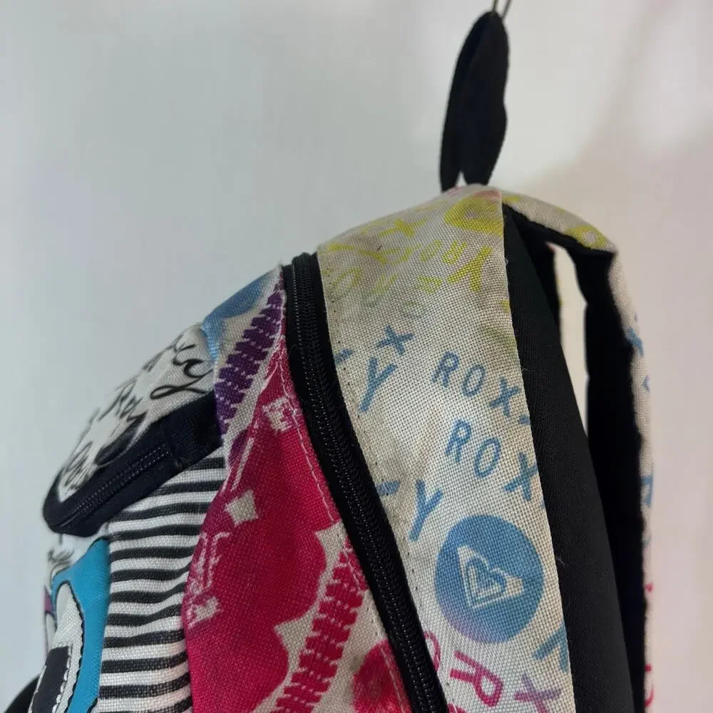 Y2K Roxy Multicolor Graffiti Backpack Heart Logo School Travel 3 Compartment